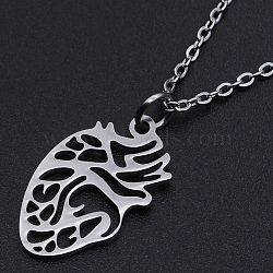 201 Stainless Steel Pendant Necklaces, with Cable Chains and Lobster Claw Clasps, Heart/Cardiac, Stainless Steel Color, 15.74 inch(40cm), 1.5mm(NJEW-S105-JN600-40-1)