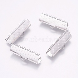 304 Stainless Steel Ribbon Crimp Ends, Stainless Steel Color, 10x25mm, Hole: 1.5x3mm(STAS-E144-080P-G)