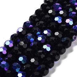 Opaque Glass Beads Strands, Faceted, Round, Black, 10x9mm, Hole: 1.3mm, about 65~68pcs/strand, 24.13~24.21''(61.3~61.5cm)(EGLA-A035-P10mm-L18)