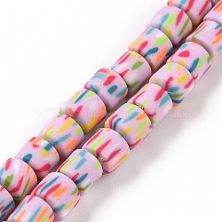 Handmade Polyester Clay Beads Strand, Column, Pink, 6~7x6~6.5mm, Hole: 1.6~2mm, about 61~62pcs/strand, 15.75''(40cm)(CLAY-P001-01C)