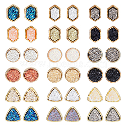 18 Pairs 18 Style Sparkling Triangle & Hexagon & Flat Round Resin Stud Earrings, Golden Alloy Earrings for Women, Mixed Color, 12.5~13mm, 1 Pair/style(EJEW-FI0001-81)