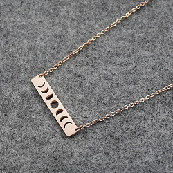 Stainless Steel Hollow Moon Phase Pendant Necklaces, Rose Gold(XR1015)