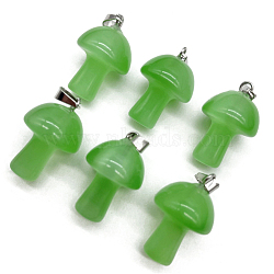 Cat Eye Pendants, with Stainless Steel Finding, Mushroom Charm, Lime Green, 20x15mm(FIND-SZC0010-575)