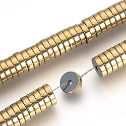 Electroplate Non-magnetic Synthetic Hematite Beads Spacers Strands, Heishi Beads, Flat Round/Disc, Light Gold Plated, 8x2mm, Hole: 1.5mm, about 179~180pcs/strand, 15.7 inch(G-Q486-75G)