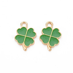 Alloy Enamel Pendants, Clover, Light Gold, Medium Sea Green, 18x12x2mm, Hole: 2mm(ENAM-S121-050E)