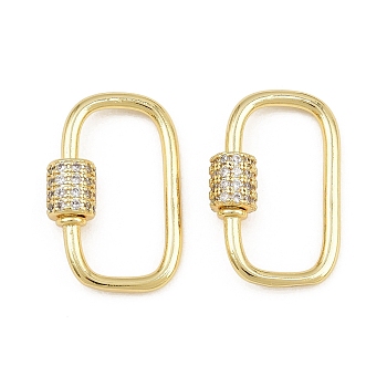 Brass Micro Pave Cubic Zirconia Screw Carabiner Lock Charms, for Necklaces Making, Oval, Real 18K Gold Plated, 24x16x5mm
