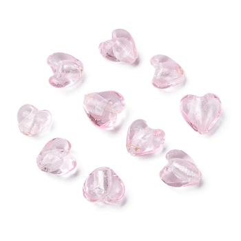 Handmade Silver Foil Glass Beads, Heart, Pink, 12x8mm, Hole: 1~2mm