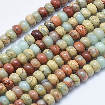 Natural Aqua Terra Jasper Beads Strands, Rondelle, 6~6.5x3~4mm, Hole: 1mm, about 105pcs/strand, 15.7 inch(40cm).