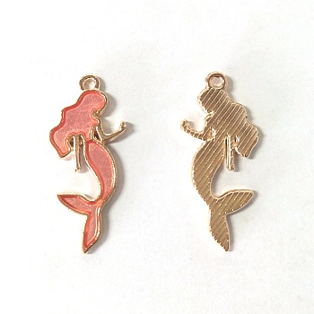 Alloy Enamel Pendants, Mermaid Shape, Salmon 29x13x2mm, Hole: 1.5mm