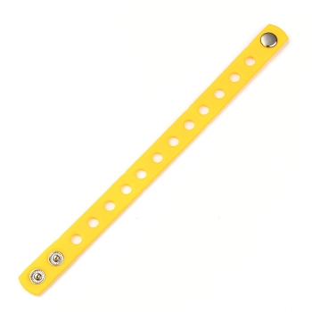 Unisex Silicone Cord Bracelets, with Platinum Plated Iron Findings, Yellow, 8-3/8 inch(21.3cm)