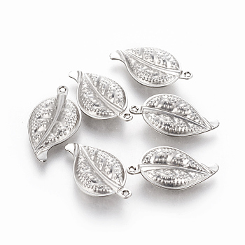 304 Stainless Steel Pendants,  Leaf, Stainless Steel Color, 24x13.5x4mm, Hole: 1mm