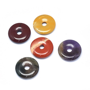 Natural Mixed Stone Pendants, Donut/Pi Disc, Donut Width: 12mm, 30x5~7mm, Hole: 6mm