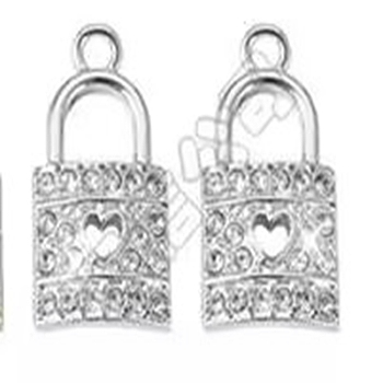 Zinc Alloy Pendants, with Crystal Rhinestone, Padlock with Heart, Platinum, 20.5x11x2.5mm, Hole: 2mm