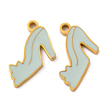316 Surgical Stainless Steel Pendants, with Enamel, High Heel Shoes Charm, Golden, Aqua, 10x16x1.2mm, Hole: 1.3mm