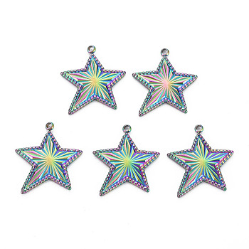 201 Stainless Steel Pendants, Star, Rainbow Color, 19.5x18x2mm, Hole: 1.4mm