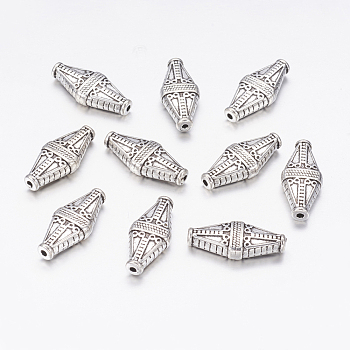 Tibetan Style Alloy Beads, Rhombus, Antique Silver, Lead Free & Cadmium Free, 22x10x5mm, Hole: 1.4mm