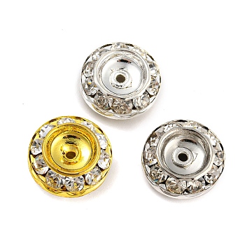 Brass Rhinestone Beads, Flat Round, Mixed Color, 15x6~6.5mm, Hole: 1.2~1.4mm