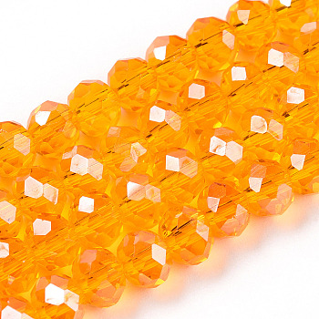 Electroplate Glass Beads Strands, Pearl Luster Plated, Faceted, Rondelle, Orange, 6x5mm, Hole: 1mm, about 83~85pcs/strand, 38~39cm