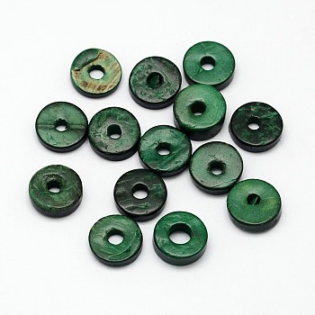 Dyed Donut Coconut Beads, Dark Green, 9x2~5mm, Hole: 2mm, about 1612pcs/500g
