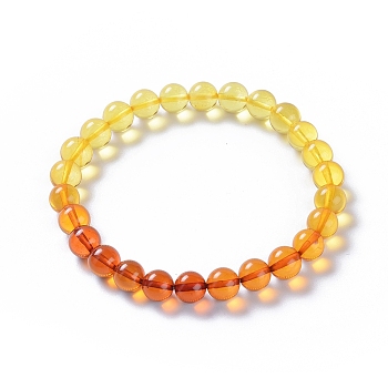 Imitation Beeswax Resin Stretch Bracelets, Round, Ombre Color, Orange, 2-1/4 inch(58mm), 7~7.5mm
