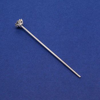 Rack Plating Alloy Hair Stick Findings, with Lotus Flower Shape Bead Caps, Silver, 125mm