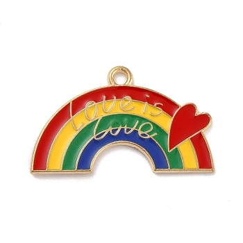 Alloy Enamel Pendants, Rainbow with Heart , Light Gold, 18x30x1mm, Hole: 2mm