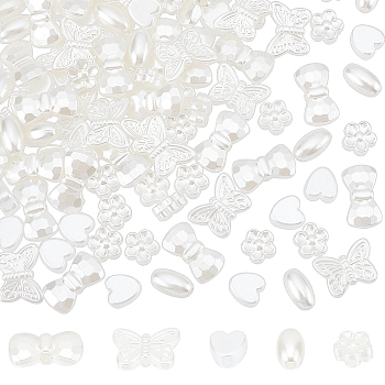 SUPERFINDINGS 400Pcs 5 Style ABS Plastic Imitation Pearl Beads, Mixed Shapes, Creamy White, 8~11x8~16x4~6mm, Hole: 1.2~1.8mm, 80pcs/style