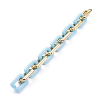 Handmade CCB Plastic Cable Chains, with Opaque Acrylic Linking Rings, Golden, Deep Sky Blue, Links: 30x20x6mm, 39.37 inch(1m)/strand
