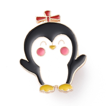 Animal with Wind-stick Enamel Pin, Light Gold Alloy Badge for Backpack Clothes, Penguin Pattern, 21.5~29.5x23.5~28.5x2mm, Pin: 1mm
