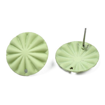 Spray Painted Iron Stud Earring Findings, with Hole, Flat Round, Yellow Green, 17mm, Hole: 1.2mm, Pin: 0.7mm