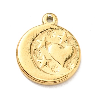 Vacuum Plating 201 Stainless Steel Machine Polishing Pendants, Flat Round with Moon & Star & Heart, Golden, 20x17x2.5mm, Hole: 1.5mm