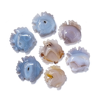 Natural Agate Geode Carved Healing Fish Figurines, Reiki Energy Stone Display Decorations, 50~60x50~60mm