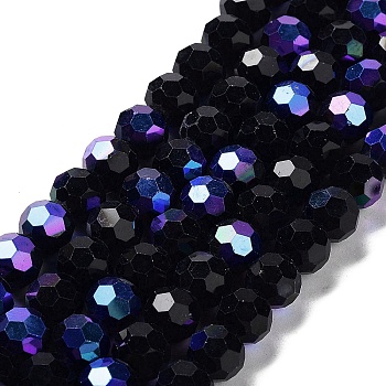 Opaque Glass Beads Strands, Faceted, Round, Black, 10x9mm, Hole: 1.3mm, about 65~68pcs/strand, 24.13~24.21''(61.3~61.5cm)