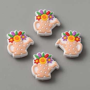 Food Grade Eco-Friendly Silicone Beads, Watering Can, PeachPuff, 27x26x9mm, Hole: 2.5mm