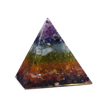 Yoga Chakra Jewelry, Orgonite Pyramid, Resin Home Display Decorations, with Gemstone Inside, 59~60x59~60x59~60mm