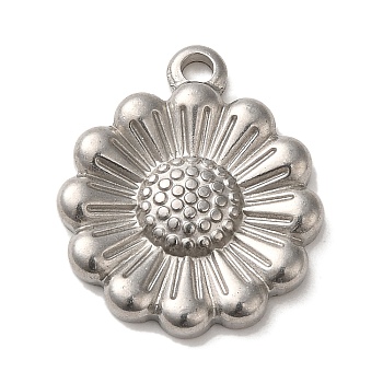 304 Stainless Steel Pendants, Flower Charms, Stainless Steel Color, 21x18x3mm, Hole: 2mm