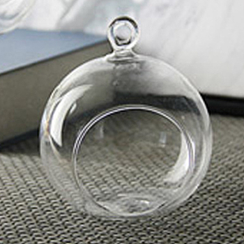 Transparent Glass Hanging Round Candle Holder, Open Mouth Tealight Holder Ball Pendant Decorations, for Wedding, Home, Clear, 10cm