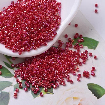 MIYUKI Delica Beads, Cylinder, Japanese Seed Beads, 11/0, (DB0162) Opaque Red AB, 1.3x1.6mm, Hole: 0.8mm, about 20000pcs/bag, 100g/bag