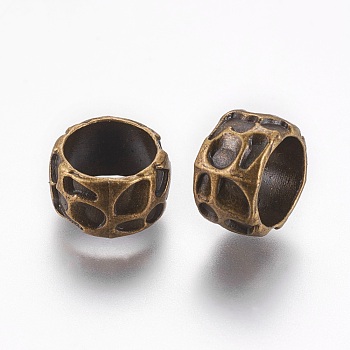 Rondelle Tibetan Style Alloy Beads, Lead Free & Nickel Free & Cadmium Free, Large Hole Beads, Antique Bronze, 13x8mm, Hole: 10mm.