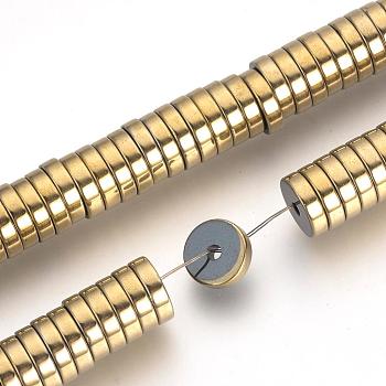 Electroplate Non-magnetic Synthetic Hematite Beads Spacers Strands, Heishi Beads, Flat Round/Disc, Light Gold Plated, 8x2mm, Hole: 1.5mm, about 179~180pcs/strand, 15.7 inch