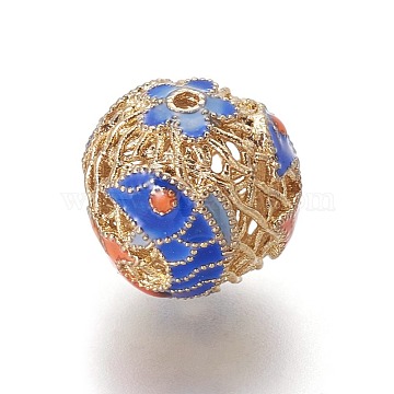 Alloy Enamel Beads, Round with Dolphin, Light Gold, Colorful, 14mm, Hole: 1.4mm(ENAM-ZH10578-03)