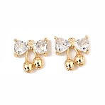 Brass Micro Pave Cubic Zirconia Charms, Bowknot, Real 18K Gold Plated, 14x13x4mm, Hole: 1.4mm(KK-C155-07G)