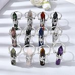 Natural & Synthetic Gemstone & Brass Cuff Rings for Women, Platinum, Pointed Cone Column, 41~47x9.5~11.5mm, Inner Diameter: 18~19mm(RJEW-G374-01P)