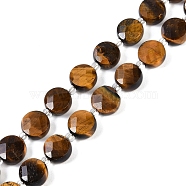 Natural Tiger Eye Beads Strands, Faceted, Flat Round, with Seed Beads, 8.5~9x4~5mm, Hole: 0.9mm, about 39pcs/strand, 15.75''(40cm)(G-B049-F03-02)