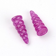 Resin Cabochons, DIY Accessories, with Glitter Powder, Horn, Purple, 25.5x10x9mm(RESI-WH0014-42B)