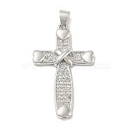 Rack Plating Brass Micro Pave Cubic Zirconia Pendants, Long-Lasting Plated, Lead Free & Cadmium Free, Cross Charms, Religion, Platinum, 33x20x3.5mm, Hole: 5x3mm(KK-F869-14P)