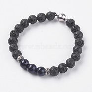 Natural Lava Rock Beads Stretch Bracelets, with Synthetic Blue Goldstone and Magnetic Clasp, 7-1/2 inch(190mm)(BJEW-I241-12M)