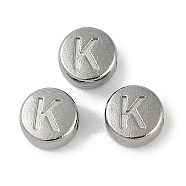 Anti-Tarnish 304 Stainless Steel Beads, Flat Round with Letter, Stainless Steel Color, Letter K, 7x3.8mm, Hole: 1.8mm(STAS-L082-019K-P)