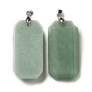 Natural Green Aventurine Pendants, Faceted Rectangle Charms, with Platinum Plated Brass Snap on Bails, Lead Free & Cadmium Free, 40~41x20~21x6~9mm, Hole: 4.3x3.8mm(G-H286-05P-07)
