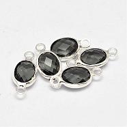 Oval Faceted Silver Color Plated Brass Glass Links connectors, Dark Slate Gray, 15x6.5x3.2mm, Hole: 1mm(GLAA-O014-31S)